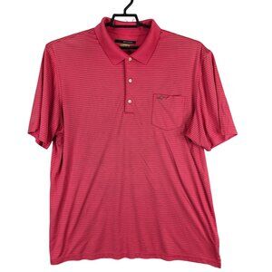 Mens Greg Norman Pink & White Striped Polo Shirt Short Sleeves Polyester XXL